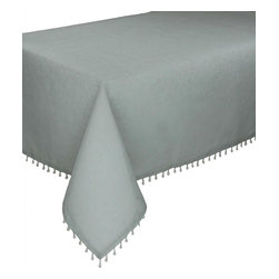 Xia Home Fashions - Beaded Sheer 90"x90" Tablecloth, Silver - Tablecloths