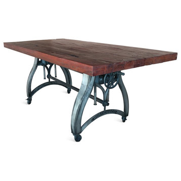 Crescent Industrial Dining Table - Adjustable Height - Casters - Rustic Mahogany