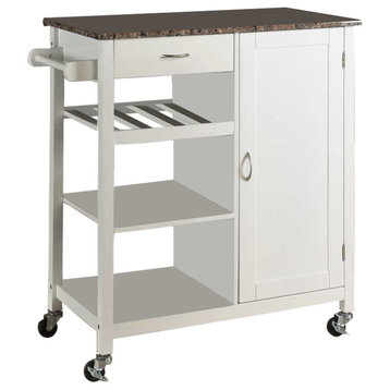 Charlotte Wood and Marble Kitchen Storage Cart, White