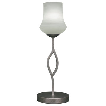 Revo Mini Table Lamp In Aged Silver, 5.5" White Linen Glass