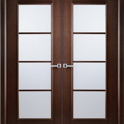 African Wenge Interior Double Door Frosted Simulated Divided Lite - Interior Doors