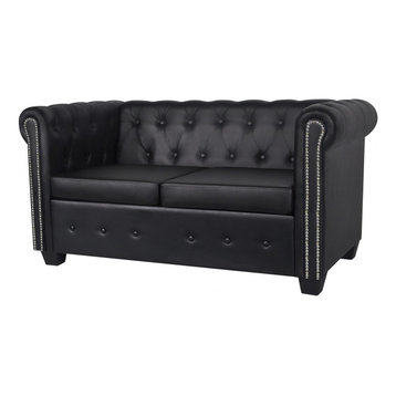 vidaXL Chesterfield 2-Seater Artificial Leather Black Living Room Furniture