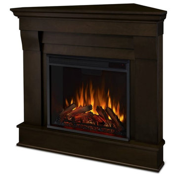 Bowery Hill Traditional Wood Espresso Contemporary Electric Corner Fireplace