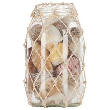 Natural Seashells in Abaca Net,  6" Jar
