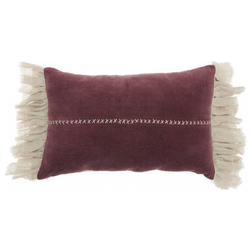 Wide Tasseled Marble Maroon Lumbar Pillow