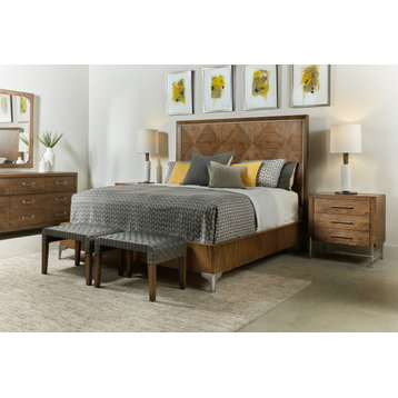 Hooker Furniture Chapman Veneers Metal California King Panel Bed in Brown/White