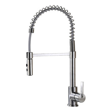 Luxier KTS22-T Single-Handle Pull-Down Sprayer Kitchen Faucet, Brushed Nickel