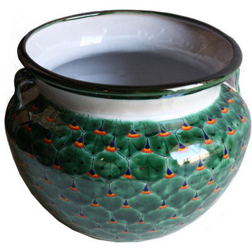 Big Green Peacock Talavera Ceramic Pot