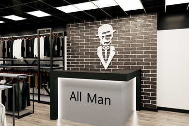 Брутальный лофт. Дизайн интерьера магазина мужской одежды и барбершопа "ALL MAN"