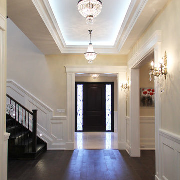 Hall with Double Custom Crystal Chandeliers