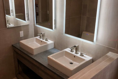 Curbless Shower With Double Vanity & Backlit Mirrors