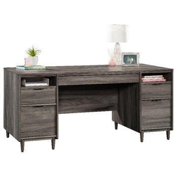 Sauder Clifford Place Engineered Wood Executive Desk in Jet Acacia/Gray Finish