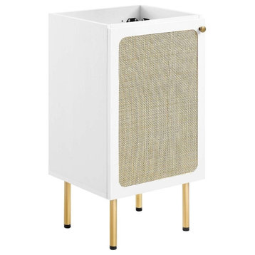 Modway Chaucer 18" Wood & Rattan Bathroom Vanity Cabinet in White