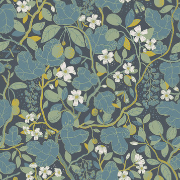 2932-65122 Ewald Blue Garden Vines Eclectic Unpasted Non Woven Wallpaper