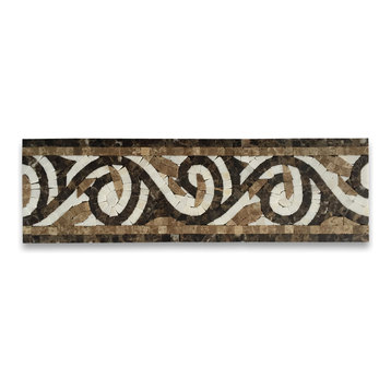 Marble Mosaic Border Listello Tile Garden Emperador 4.7x15.7 Polished, 1 piece