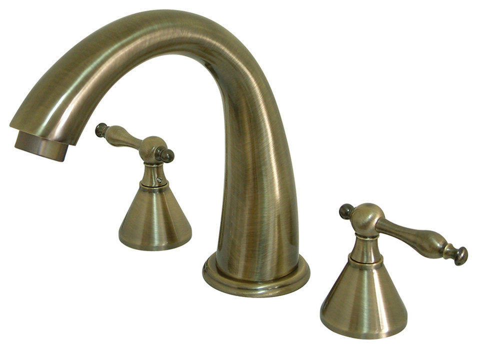 Kingston Brass Heritage Two Handle Roman Tub Filler – Wandmontage, 3-Loch, Tropffreie Keramikkartusche, Messing