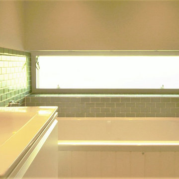 Bathroom, a discreet second floor window for sunshine bathing morning sunrise