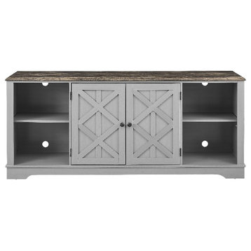 LIVILAND 70 in. TV Stand for TV up to 75 in. Gray w/ Walnut Color Desktop