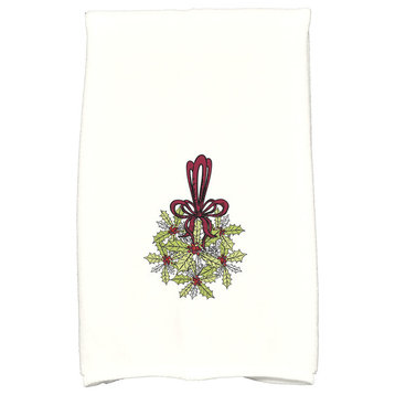 Traditional Mistletoe Holiday Floral Print Kitchen Towel, Green