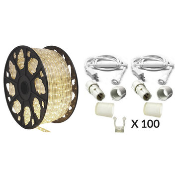 120V Dimmable LED Warm White Rope Light 150' Kit, Premium