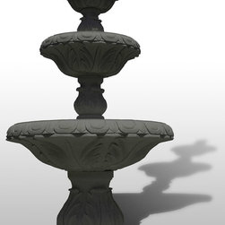 Deep Relief Carved 3-Tier Fountain in Charcoal Grey Granite - Outdoor Fountains And Ponds