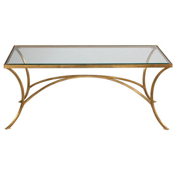 Minimalist Gold Arch Coffee Table, Metal Glass Top Elegant