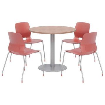 Olio Designs Round 42in Lola Dining Set - Cherry Table - Coral Chairs