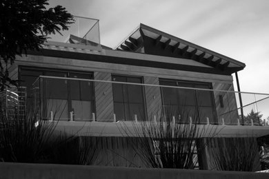 Example of a tiny house design in San Francisco with a shed roof, a metal roof and a gray roof