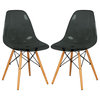 LeisureMod Dover Molded Side Chair, Set of 2 Transparent Black