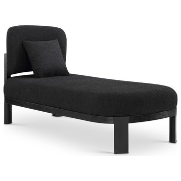 Maybourne Boucle Fabric Upholstered Chaise/Bench, Black, Black Finish