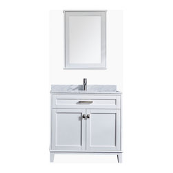 Aerinsea Traditional Vanity 900 Cararra Marble Stone Top Matte White Shaker Bath - Bathroom Vanities