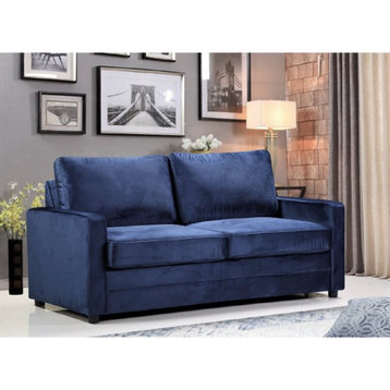 Modern Sleeper Sofa, Soft Velvet Upholstered Seat & Padded Track Arms, Deep Blue