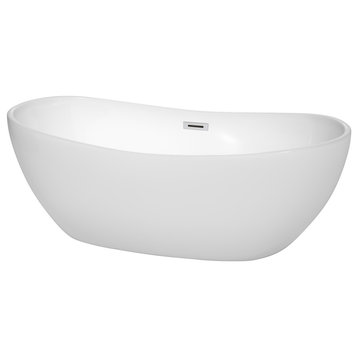 Rebecca 60 to 70" Freestanding Bathtub with options, Polished Chrome Trim, 65 Inch, No Faucet