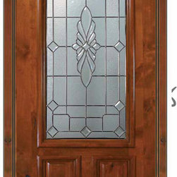 Prehung Single Door 80 Wood Alder Versailles 2 Panel Arch Lite Glass - Front Doors