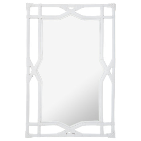 Rectangular Rattan Decorative Chippendale Wall Mirror, White