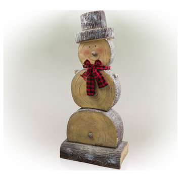 46"H Indoor/Outdoor Christmas Snowman Statue with Wood Texture