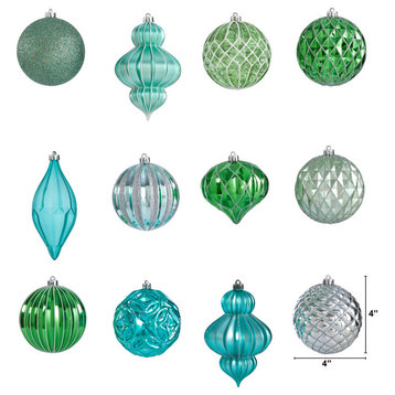 Nearly Natural Holiday Lux Shatterproof 12Count Christmas Tree Ornament Set100mm
