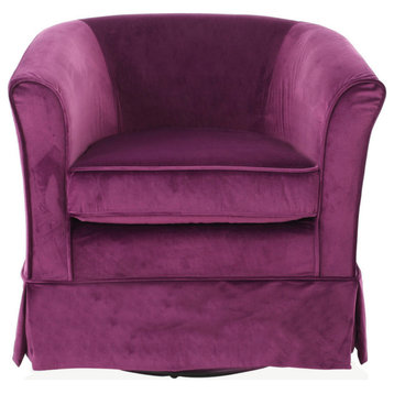 GDF Studio Rischa Fushsia New Velvet Swivel Chair With Loose Cover