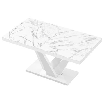 CHARA Extendable Dining Table, Marble/White