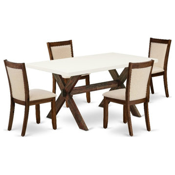 X726MZN32-5 Dining Table and 4 Light Beige Chairs - Distressed Jacobean Finish
