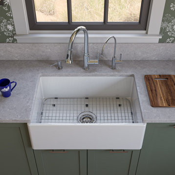 AB510-W White 30" Contemporary Smooth Apron Fireclay Farmhouse Kitchen Sink