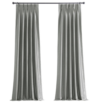 Blackout Vintage Textured Faux Dupioni Pleated Curtain Single Panel, Silver, 25"x96"