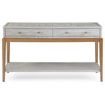 Bassett Mirror Co. - Perrine Wood Console Table in Soft Graphite Gray - Reinvent your hallway or living room with the sharp look of the Perrine Console Table. A striking piece from any angle, it features an oyster white finish, gold base and stylish geometric channeling. Two drawers and a lower shelf offer ample room to display and store your décor. By playing with line, form and color, the innovative Perrine provides a fresh burst of energy for any space.