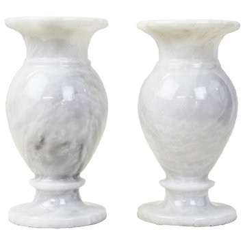 Natural Geo White Decorative Handcrafted 6" Marble Vase, Set of 2