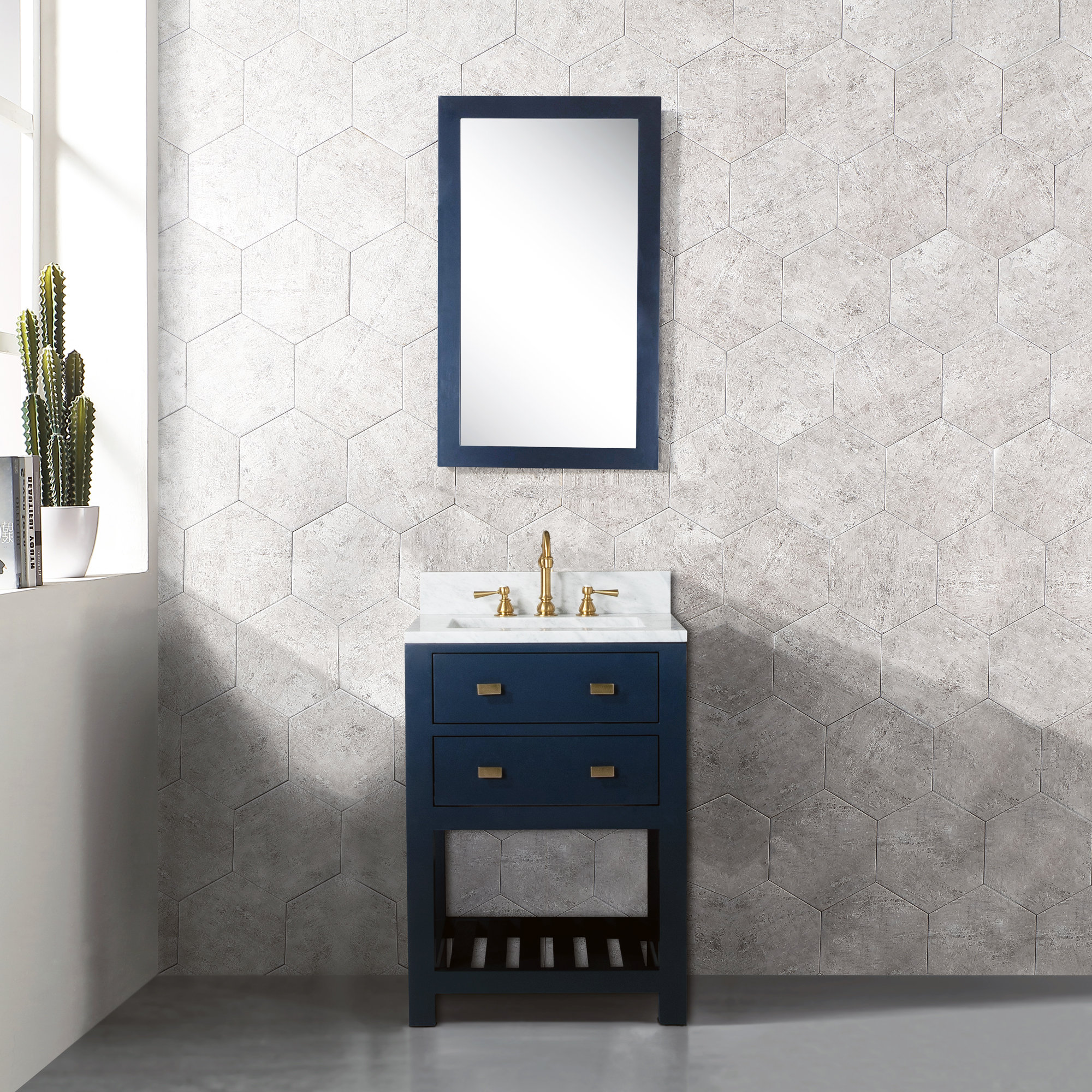 24" Monarch Blue Single Sink Bathroom Vanity With Mirror - Transitional ...