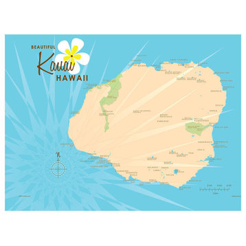 Lakebound Kauai Blue Map Art Print, 18"x24"