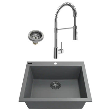 BOCCHI 1606-506-2020CH Dual Mount Granite Composite 24" 1 Bowl Kitchen Sink Kit