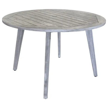 Outdoor Dining Table, Teak Wood Construction With Round Top, Driftwood Gray