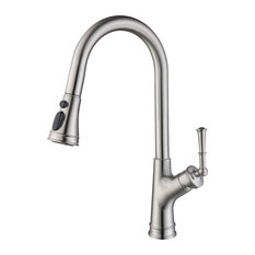 Solid Brass Single Handle Kitchen Faucet, Brushed Nickel, 3-Way Pull Down Spraye