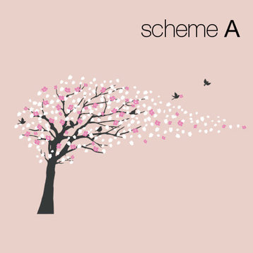 Cherry Blossom Tree, Elegant Style, Color Scheme A, 148"x87"